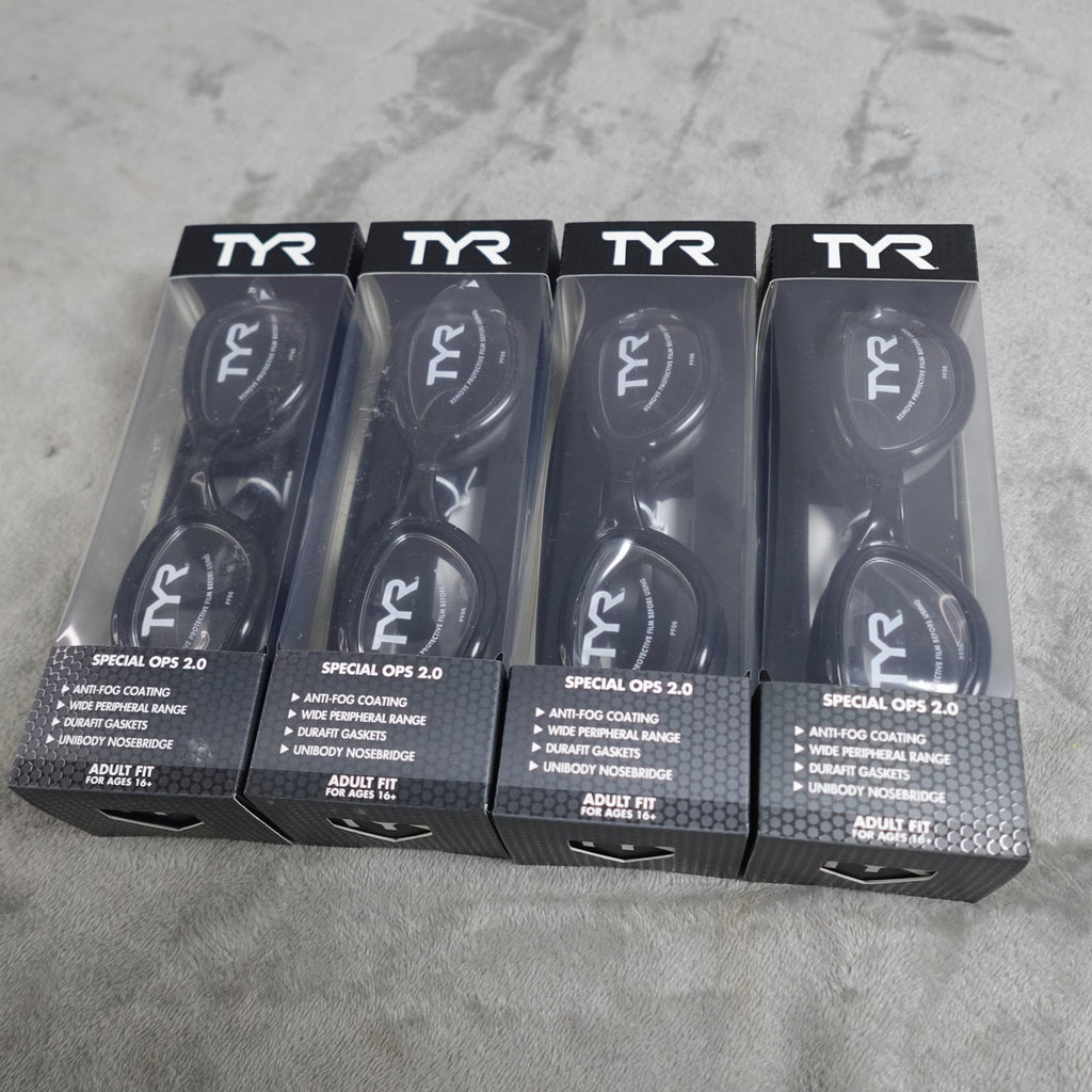 Lot of 4 TYR Special Ops 2.0 Adult Swim Goggles Black/Clear Anti-Fog New
