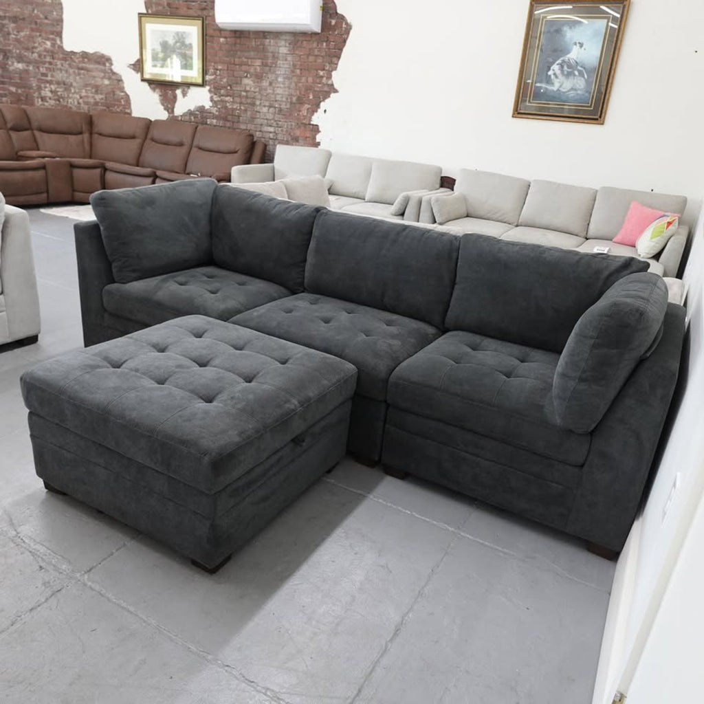 Thomasville Tisdale Modular Sectional 4-piece Dark Gray with Storage Ottoman