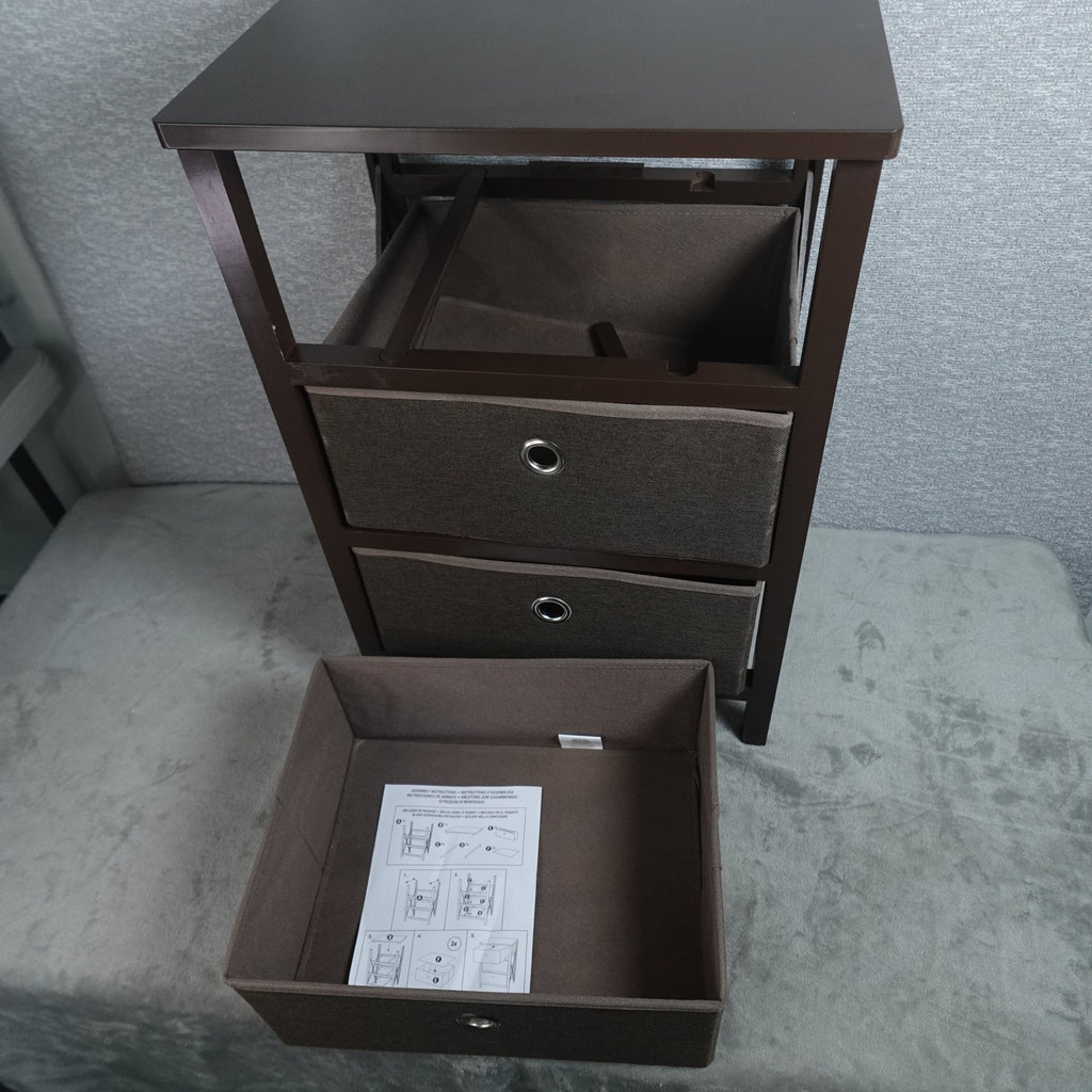 mDesign 3 Drawer Fabric Dresser Storage Unit Wood Top Brown Organizer Cabinet New