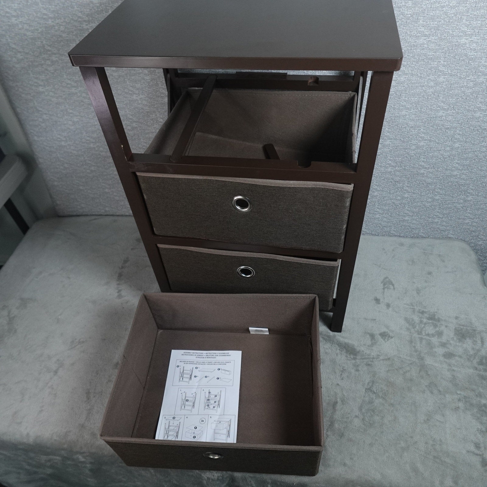 mDesign 3 Drawer Fabric Dresser Storage Unit Wood Top Brown Organizer Cabinet New