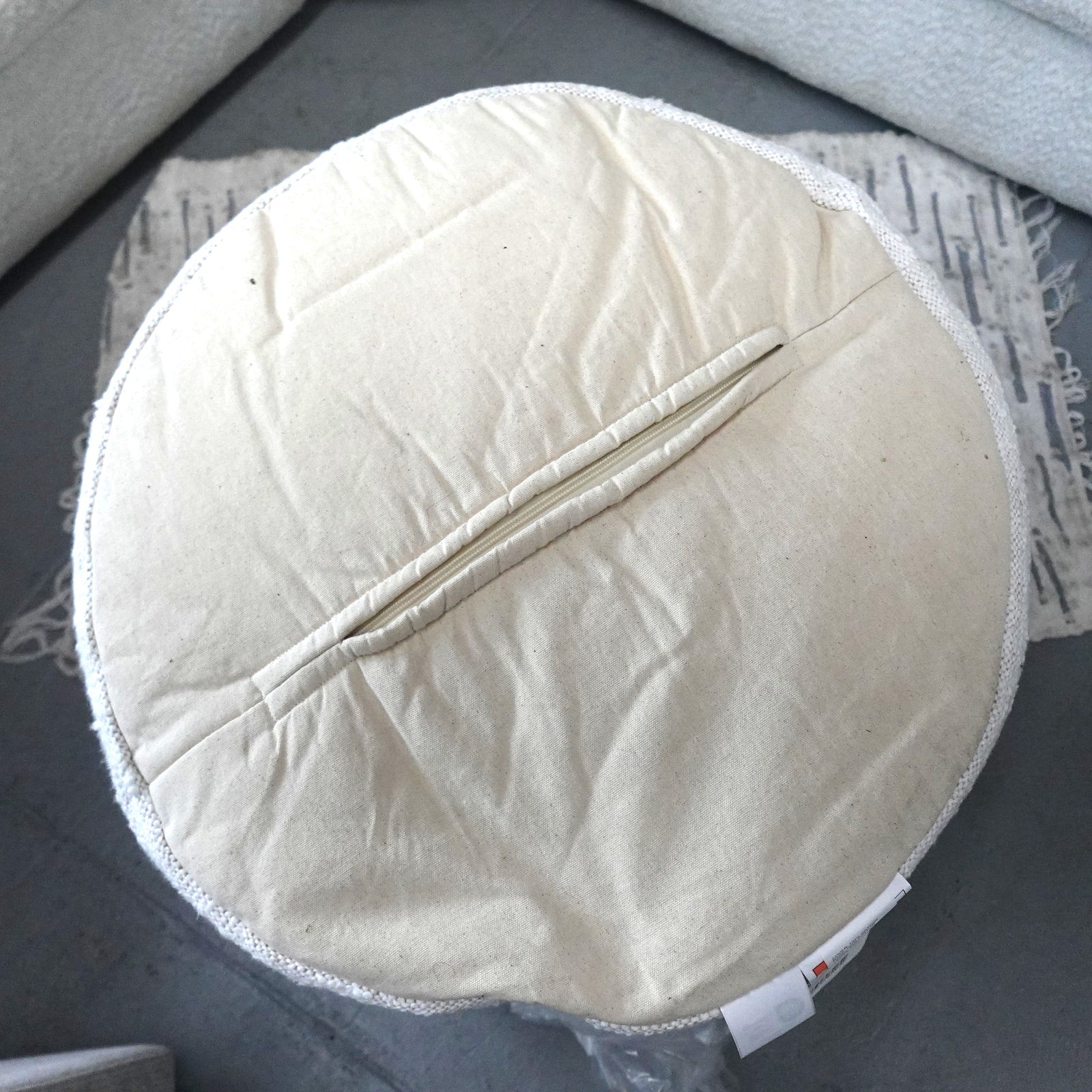 Boucle Round Floor Ottoman Pouf Indoor Decorative Cream 23"x12"
