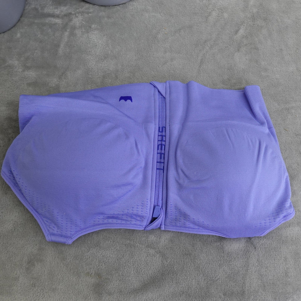 NWT SHEFIT 2Luxe Adjustable Sports Bra, Zip Front Low Impact No Wire Periwinkle