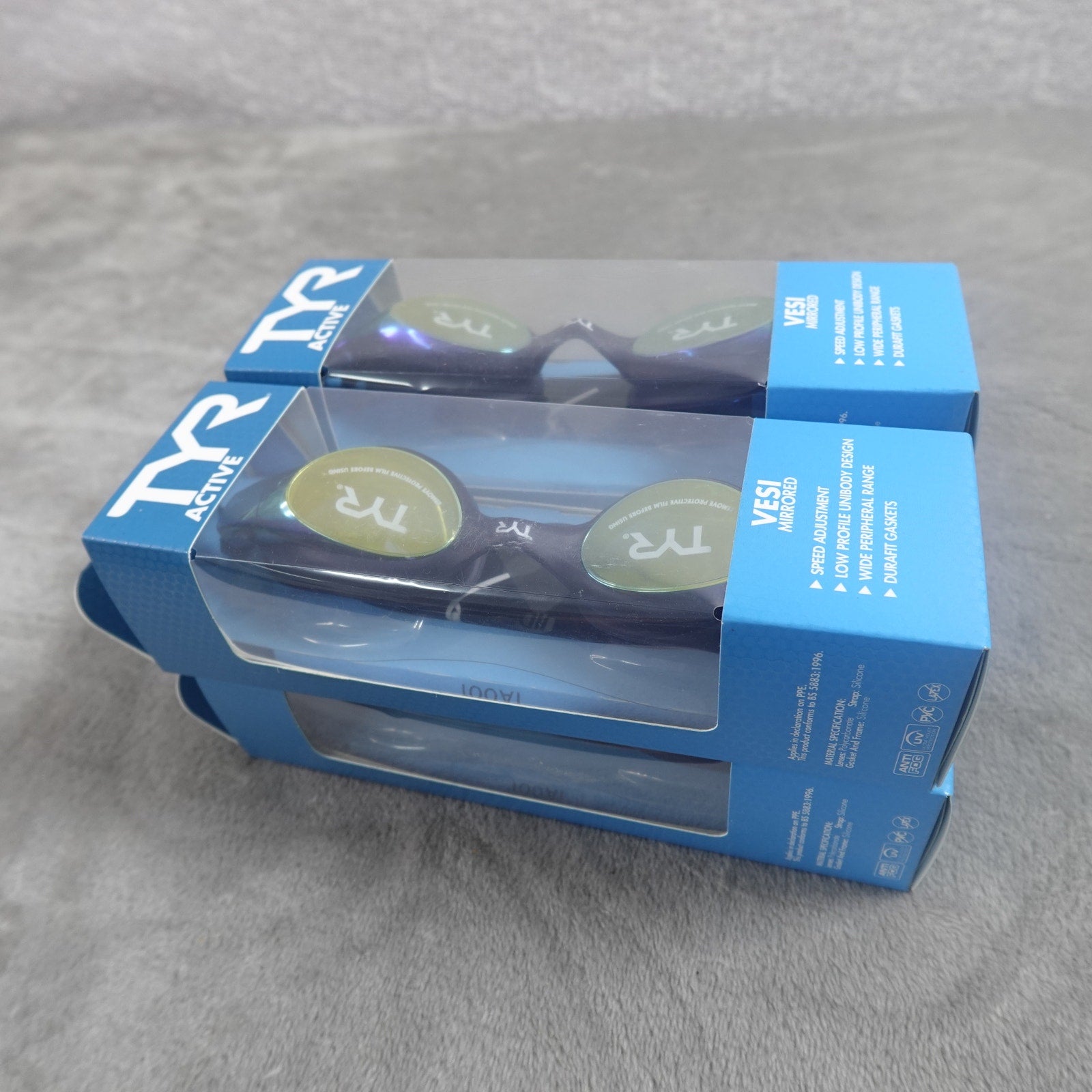 Lot of 4 TYR Vesi Mirrored Swim Goggles Gold Navy Adult Size NEW
