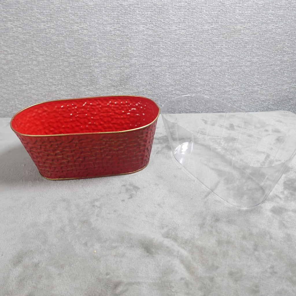 Textured Red Metal Oval Planter Flower Pot Window Box Decorative Cachepot