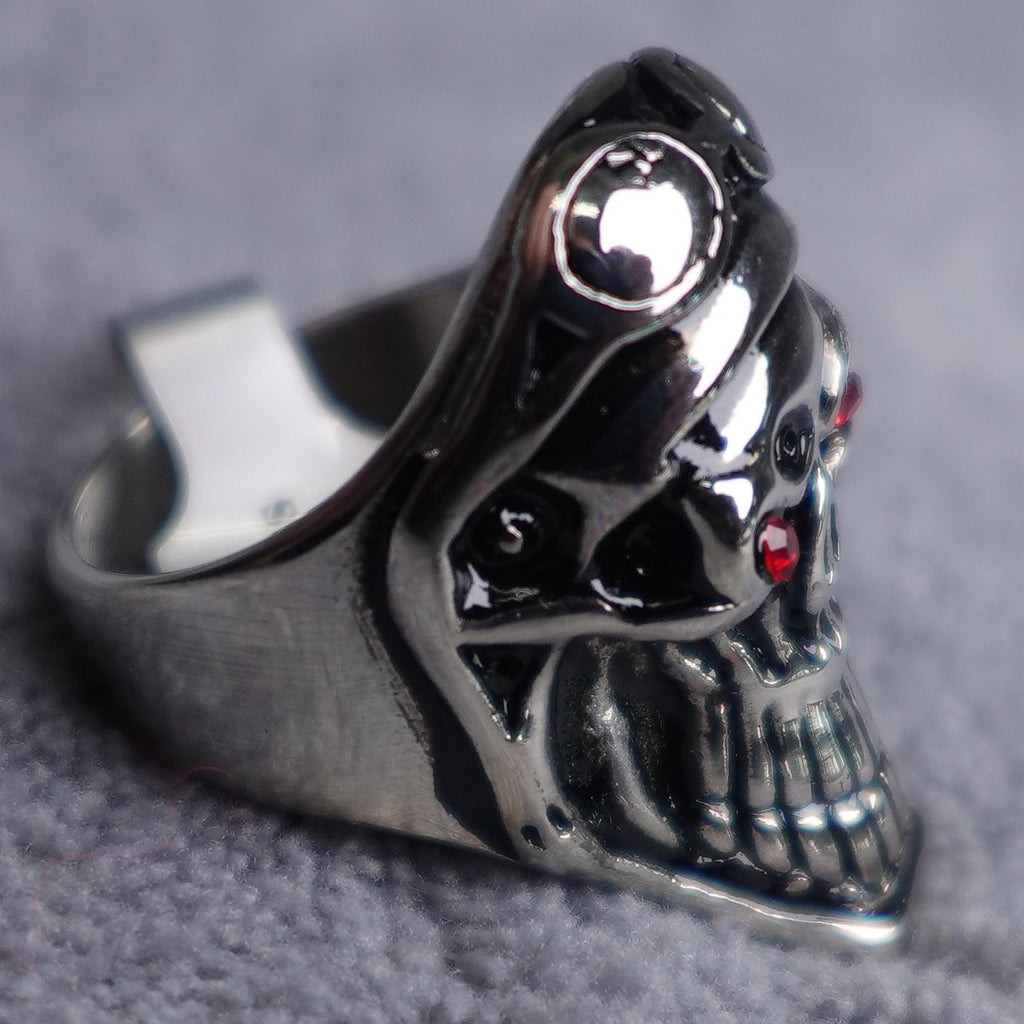 Stainless Steel Skull Ring Size 9 with Motorcycle goggles RSRN-620