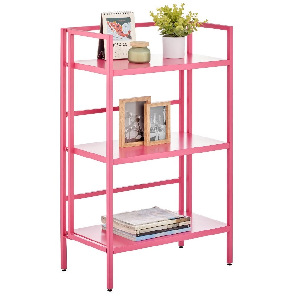 mDesign Folding 3-Tier Steel Organizer Shelf Rack Pink 25" x 13.75" x 39.75" New