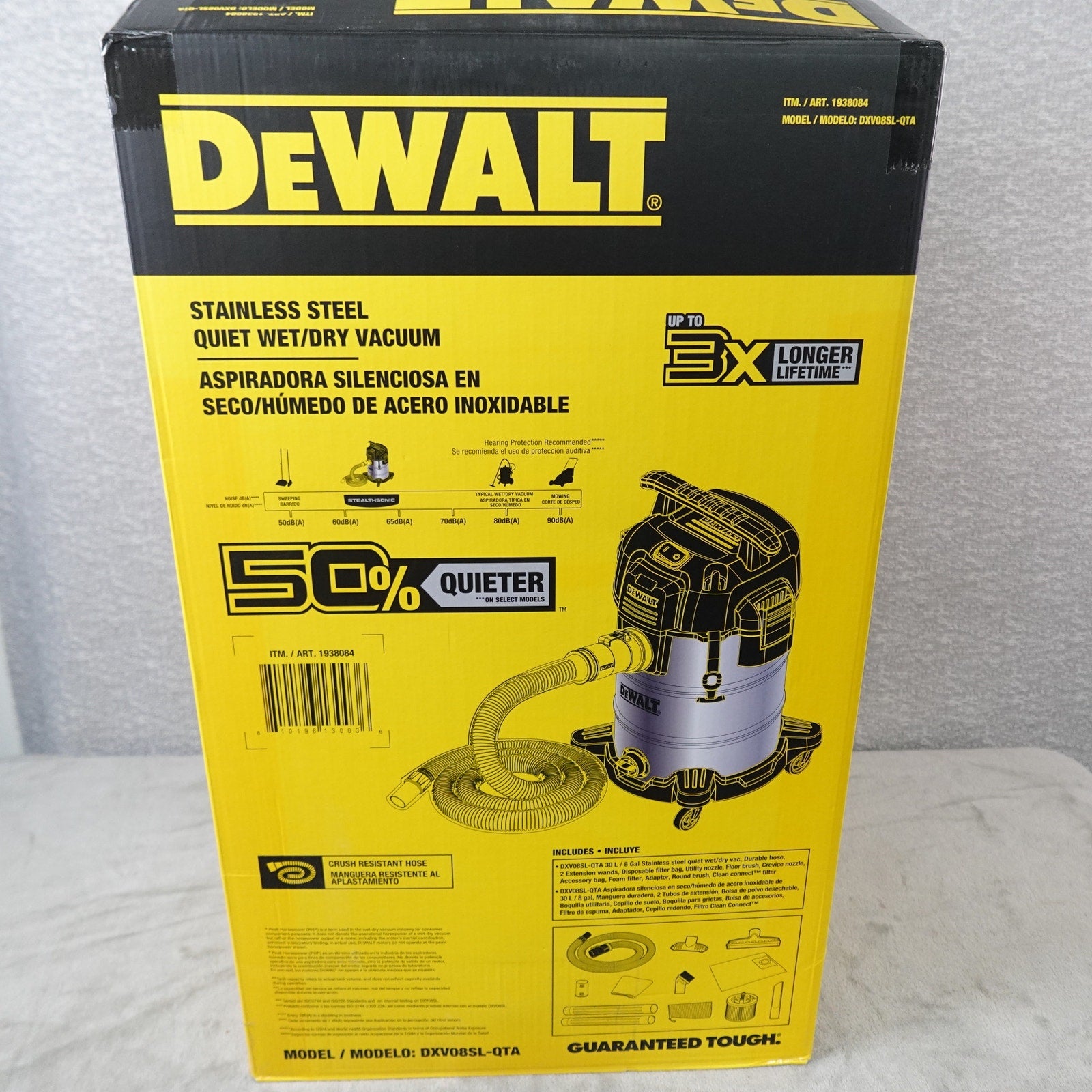 DEWALT DXV08S-QTA 8 Gallon 4HP StealthSonic Wet Dry Vacuum Stainless Steel