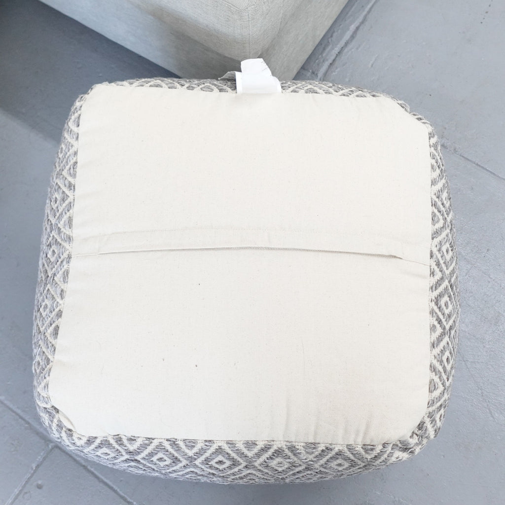 Anji Mountain Cherokee Slate Ottoman Pouf Woven 20" sq. x 16" Diamond Gray NEW