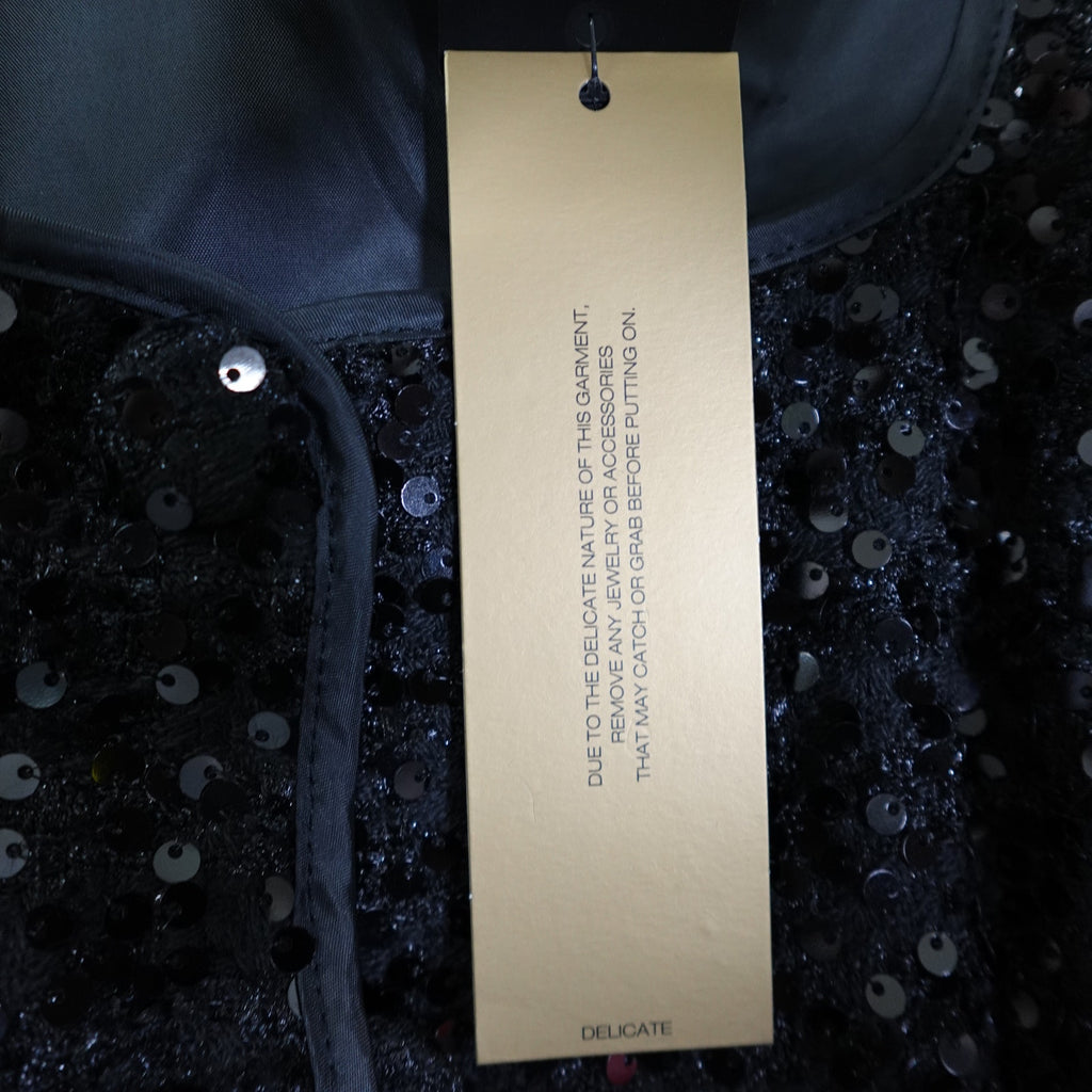 Donna Karan New York Size 14 Black Sequin Short Sleeve ButtonUp Belted Dress NWT