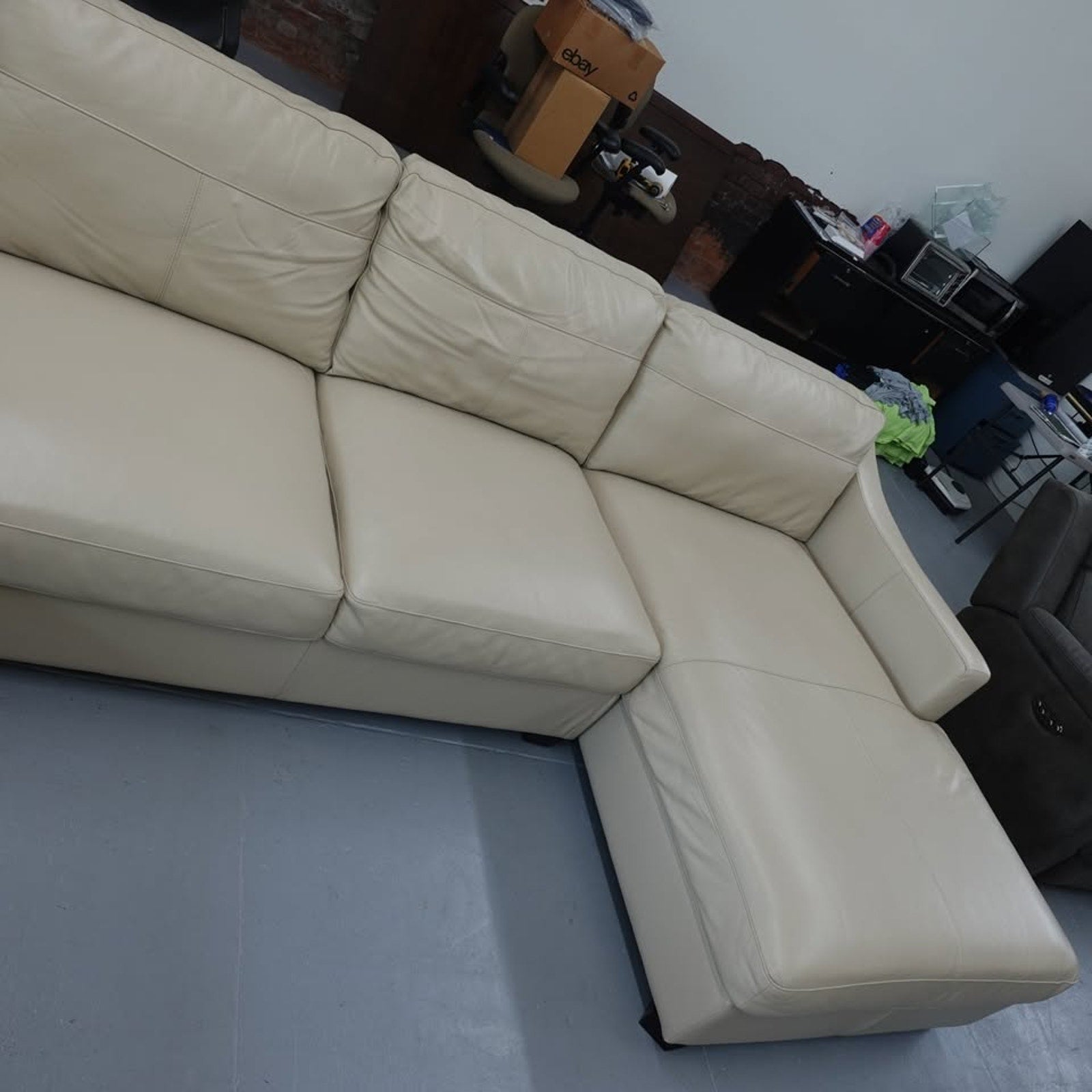 Pauline Leather Chaise Sectional - Cream