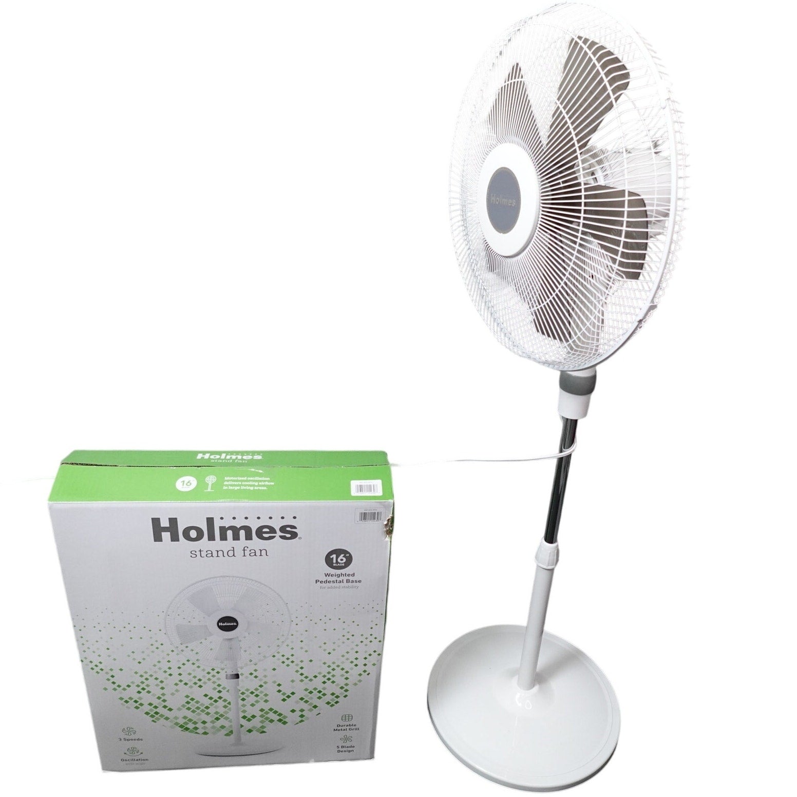 Lot of 2 Holmes 16" Stand Fan with Weighted Pedestal Base, White New in Box