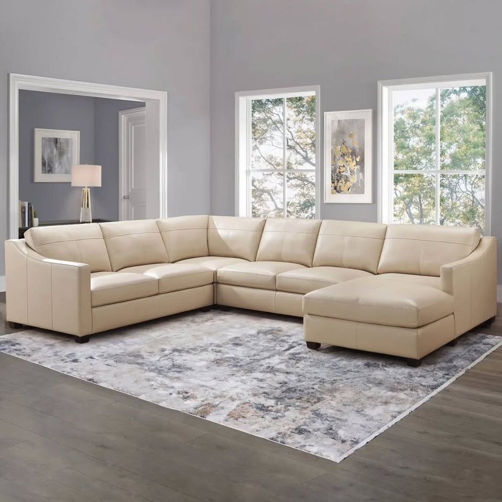 Pauline Leather Chaise Sectional - Cream