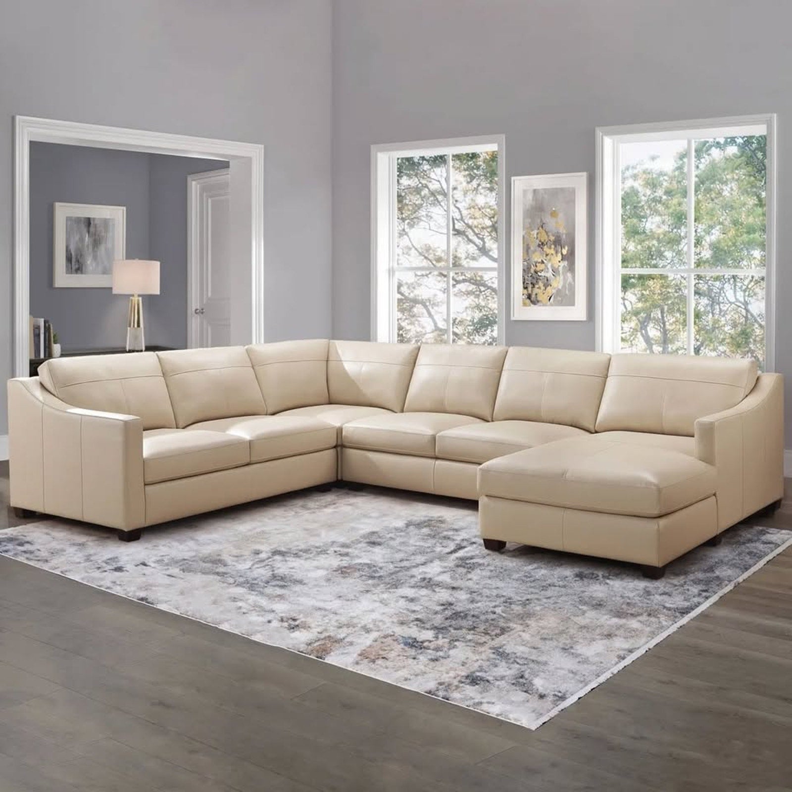 Pauline Leather Chaise Sectional - Cream