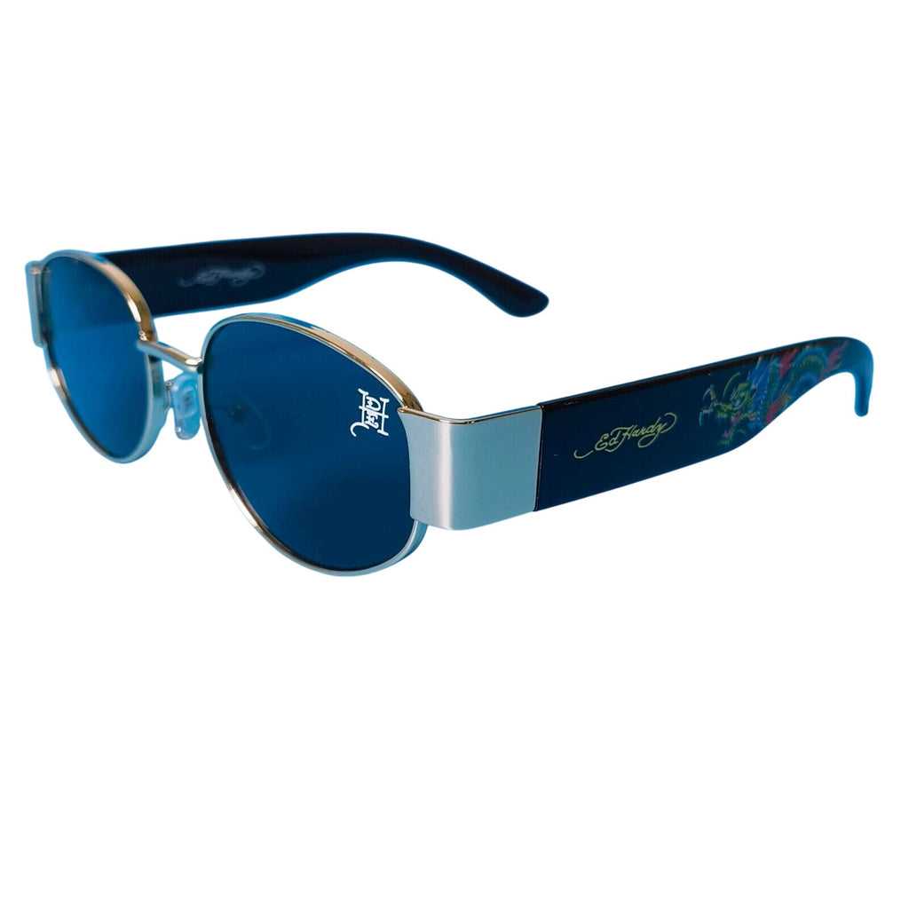 Ed Hardy Sunglasses UV 100% Protective Black Gold Frame w Dragon Ed-Annunciation