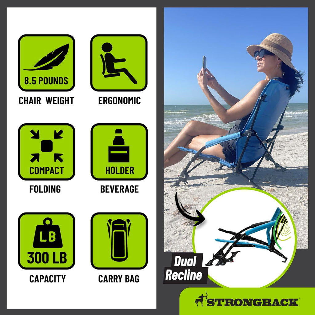 STRONGBACK Low G Beach Chair Ergonomic Lumbar Support Folding Portable 300lb