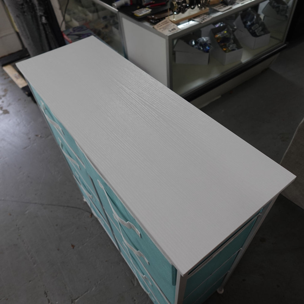 8 Drawer Organizer Turquoise Bedroom Dresser w Steel Frame and Wood Top 14544MD
