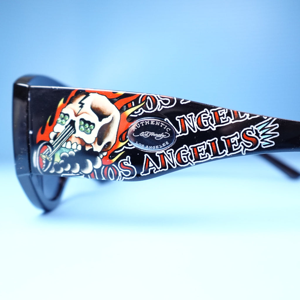 Ed Hardy Los Angeles Skull Sunglasses Black 100% UV Protection Oversized NEW