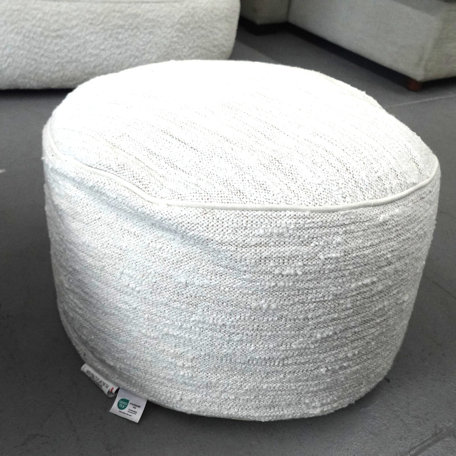 Boucle Round Floor Ottoman Pouf Indoor Decorative Cream 23"x12"