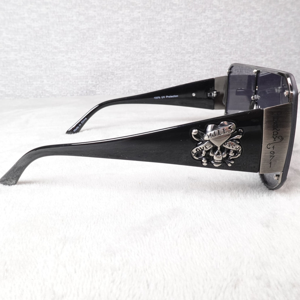 Ed Hardy Fatal Attraction Shield Sunglasses Skull Crossbones Y2K UV400 NEW