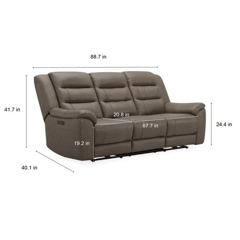 Mason Leather Power Reclining Sofa with Power Headrests - Taupe