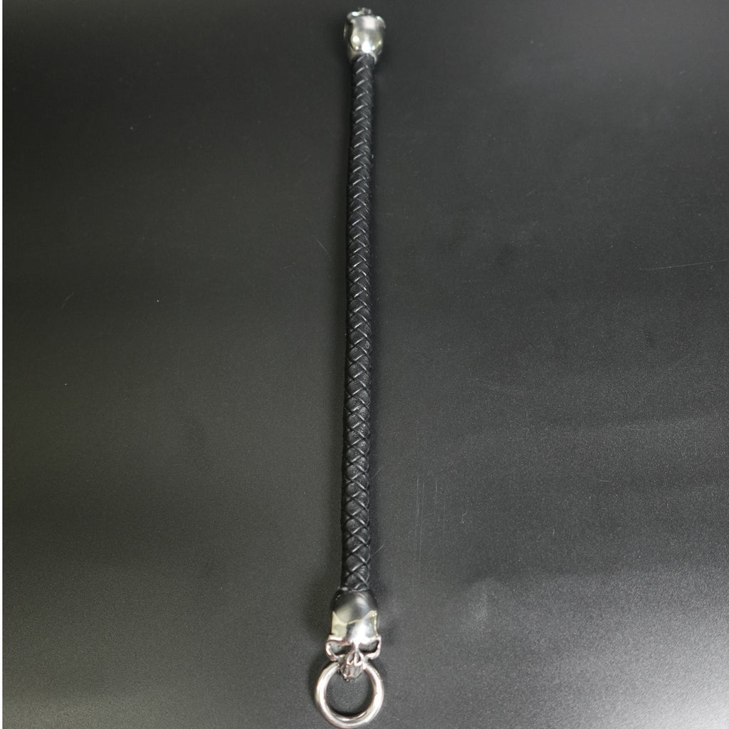 Black Braided Leather Stainless Steel Skull Bracelet SBR-6752