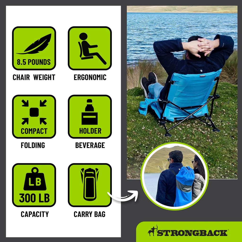 STRONGBACK Low G Beach Chair Ergonomic Lumbar Support Folding Portable 300lb