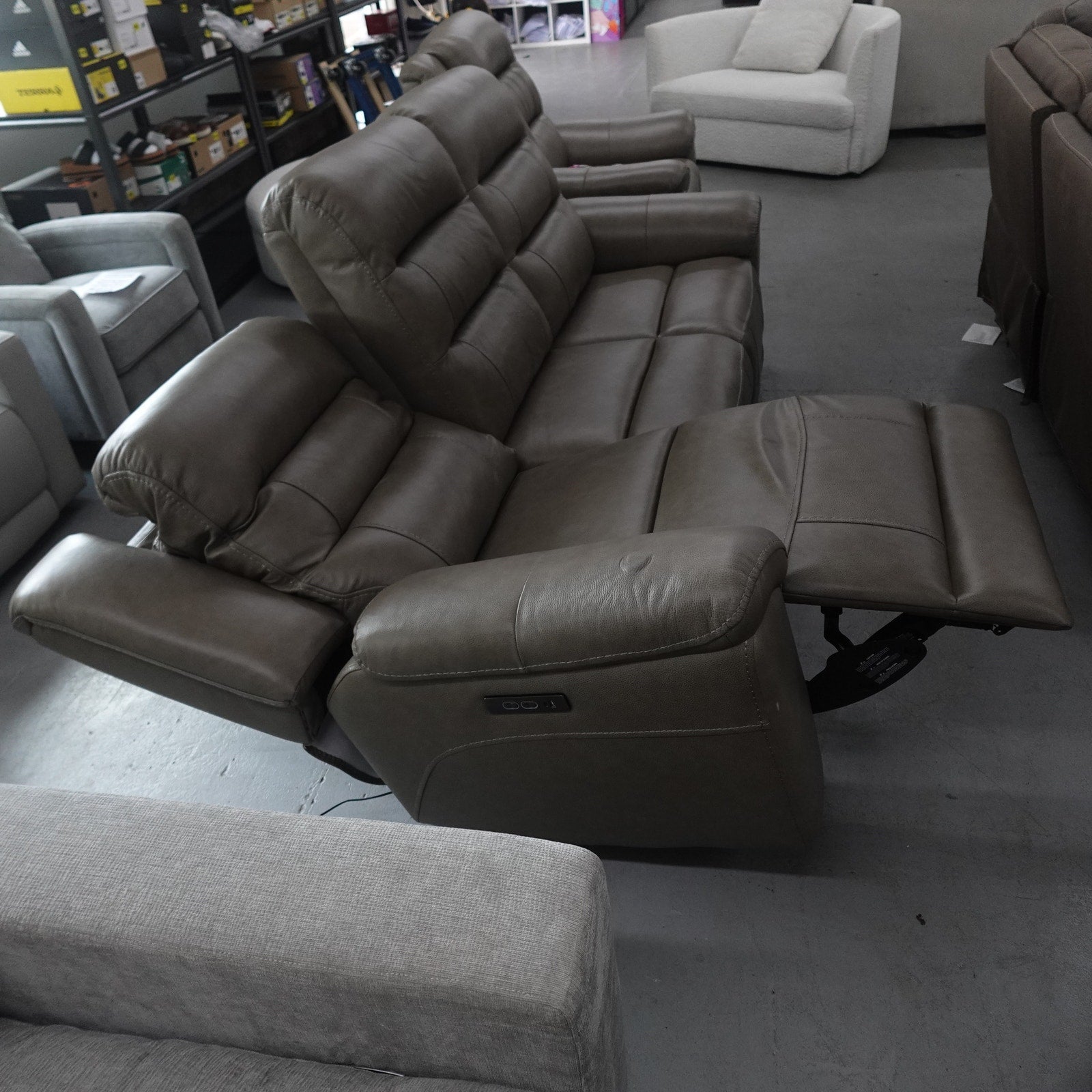 Mason Leather Power Reclining Sofa with Power Headrests - Taupe