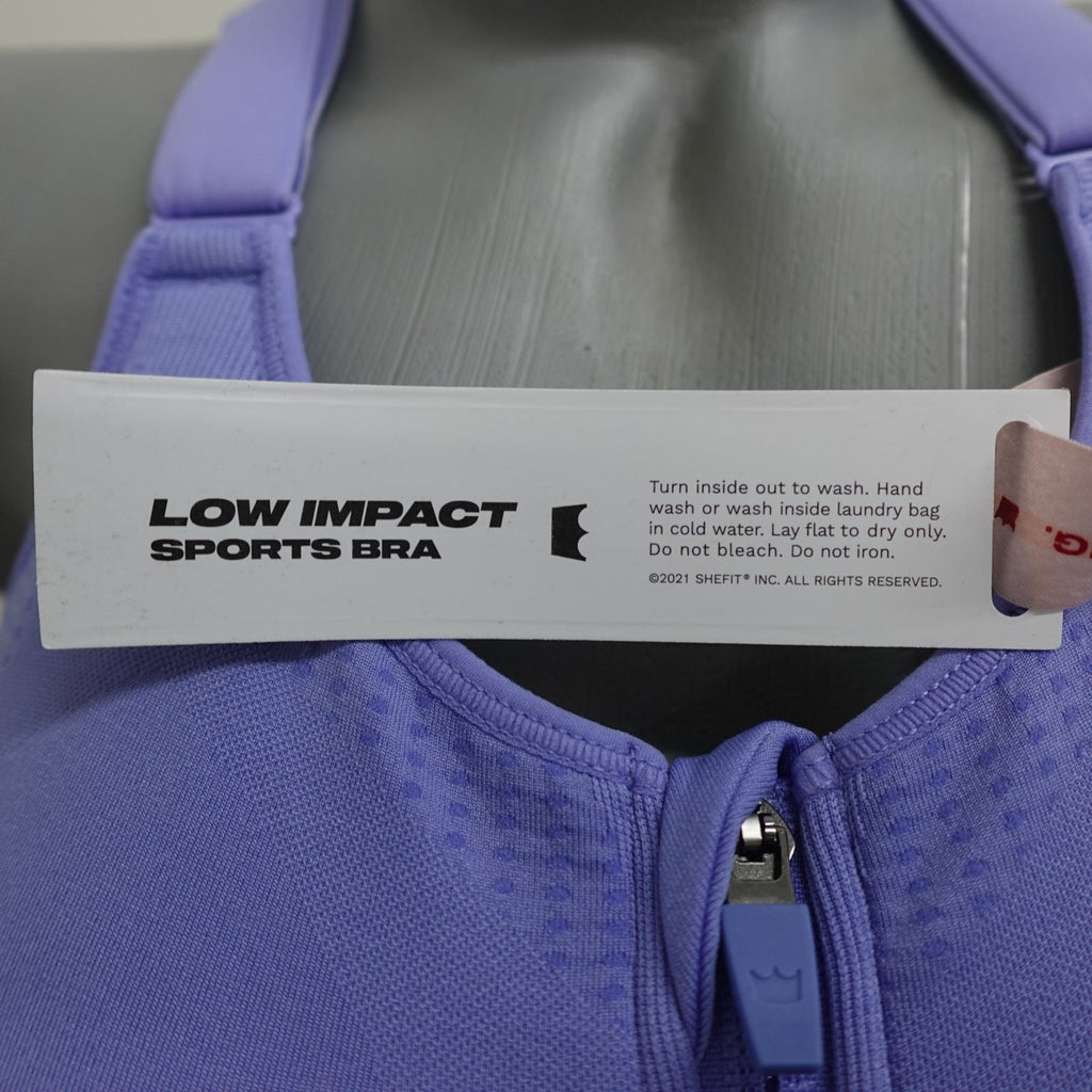 NWT SHEFIT 3Luxe Adjustable Sports Bra, Zip Front Low Impact Wirefree Periwinkle