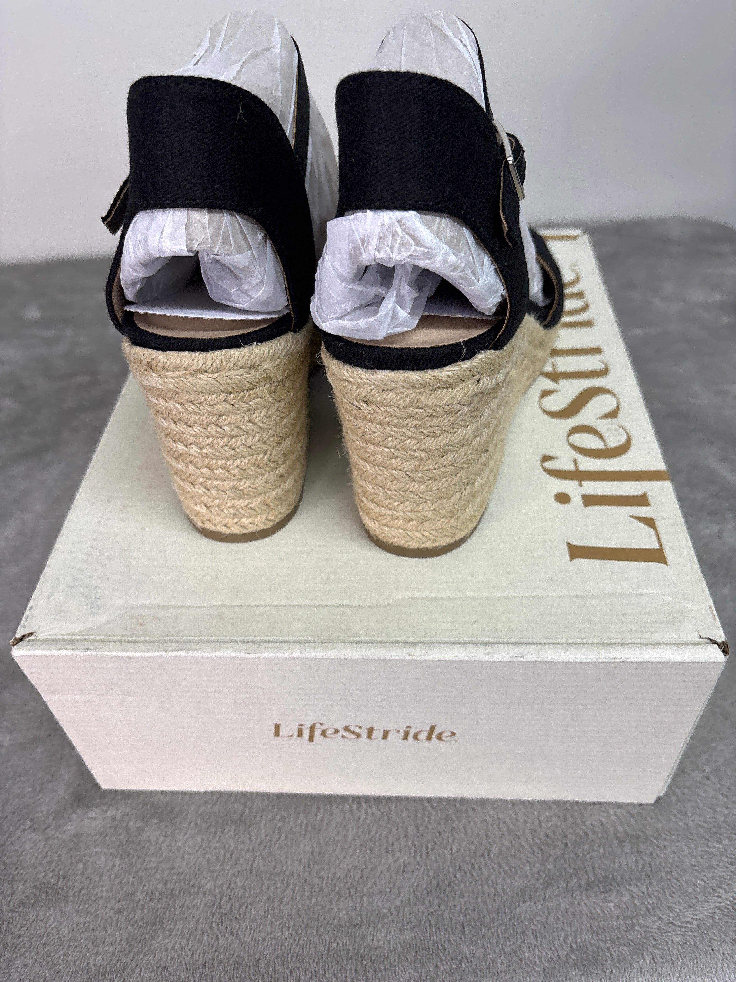 Lifestride black peep-toe wedge sandals