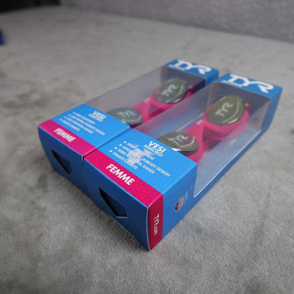 Lot of 2  TYR Vesi Femme Mirrored Adult Swim Goggles Gold/Pink New