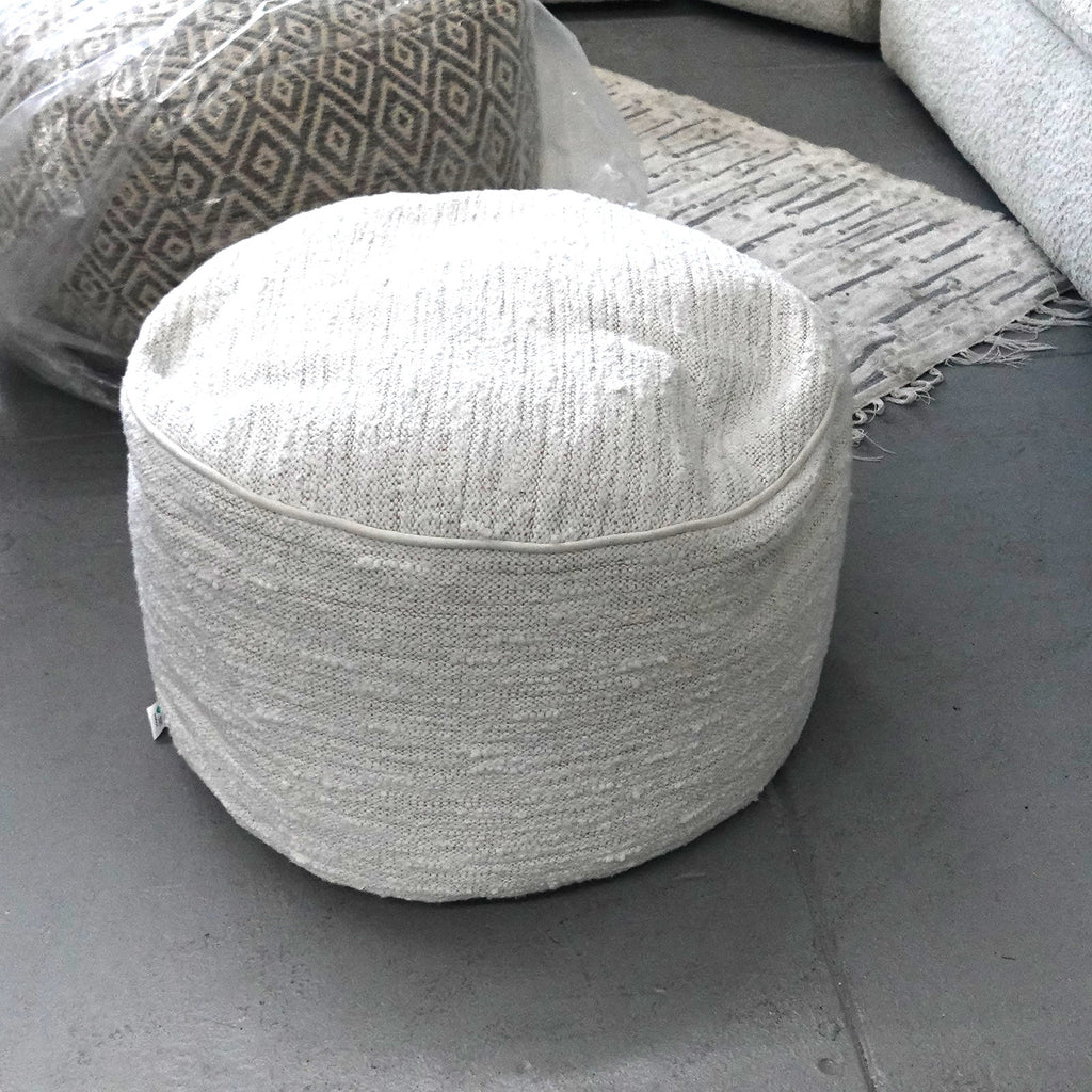 Boucle Round Floor Ottoman Pouf Indoor Decorative Cream 23"x12"