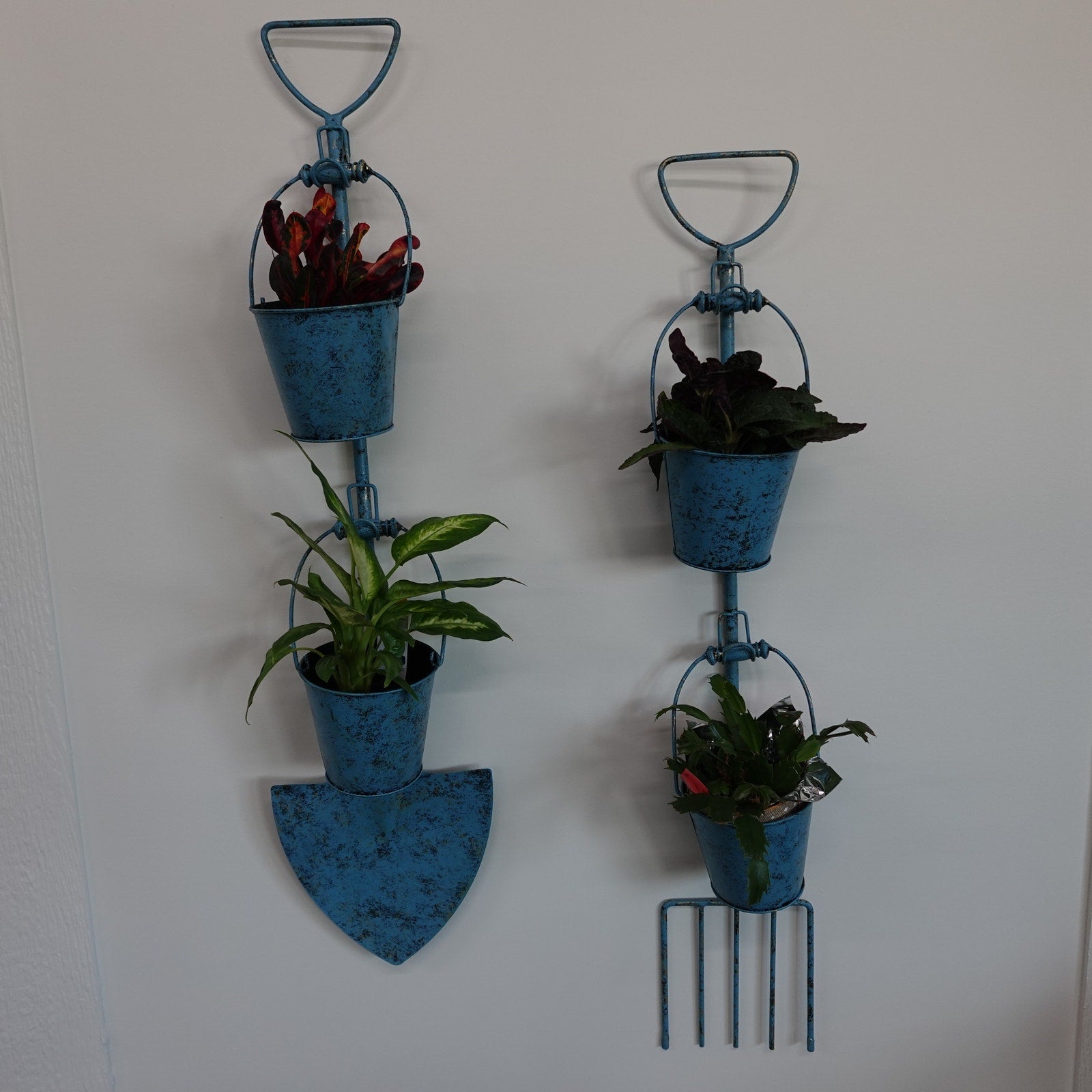 Plow & Hearth Set of 2 Garden Tool Wall/Yard Art with Bucket Planters
