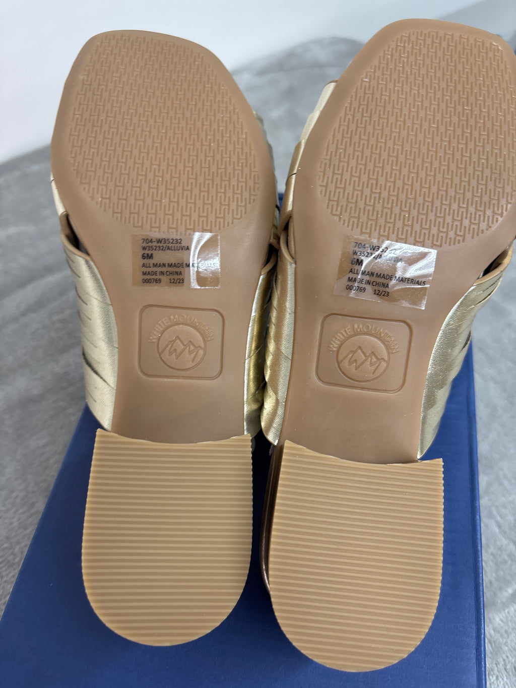 White mountain gold woven slide sandals