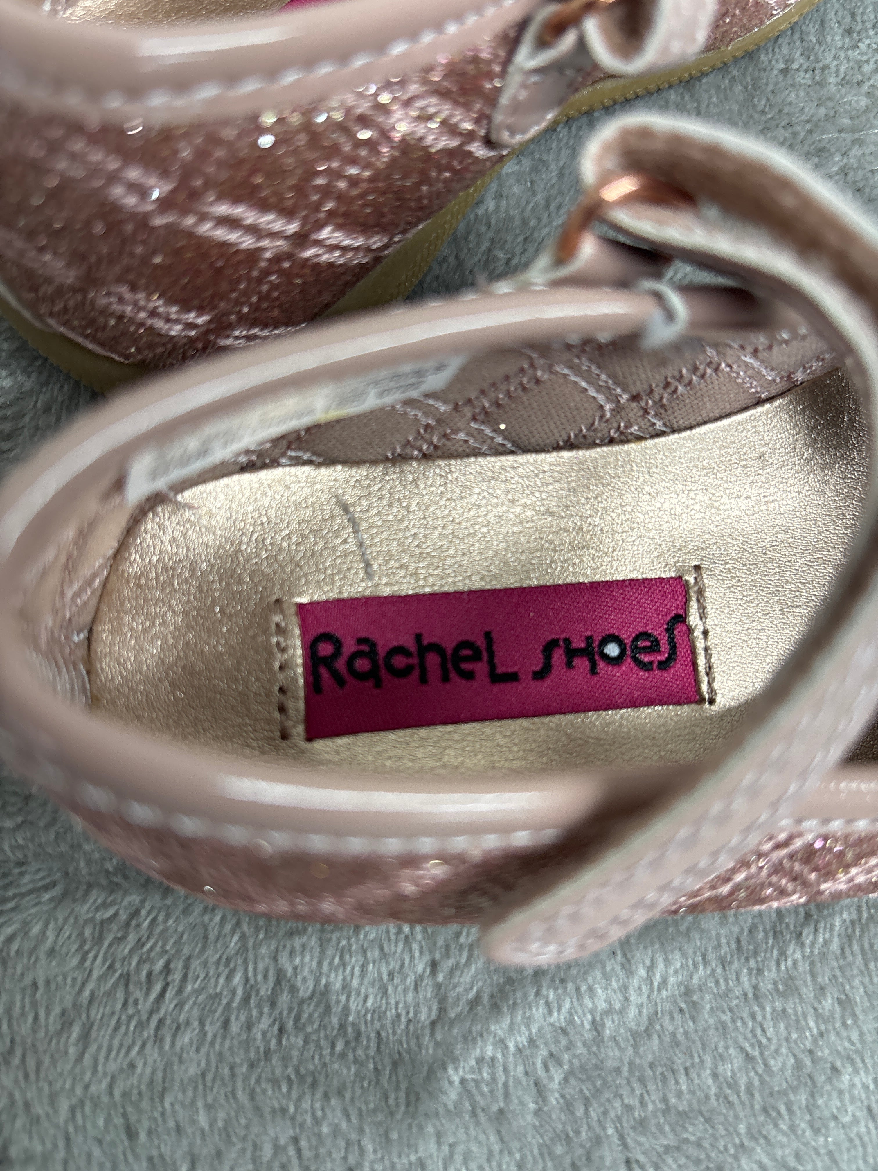 Rachel Girls Toddler Mary Jane Shoes Size 6T Glitter Dusty Rose Pink Floral