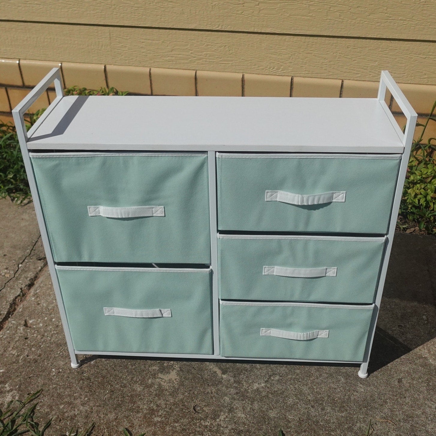 mDesign 5 Drawer Fabric Storage Dresser Wood Top Steel Frame Mint Green NEW
