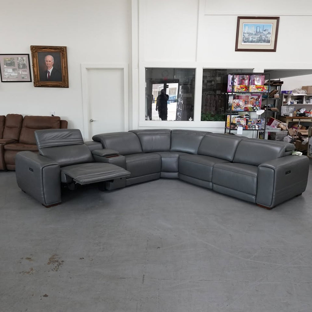 Karson Leather Power Reclining Sectional with Power Headrests