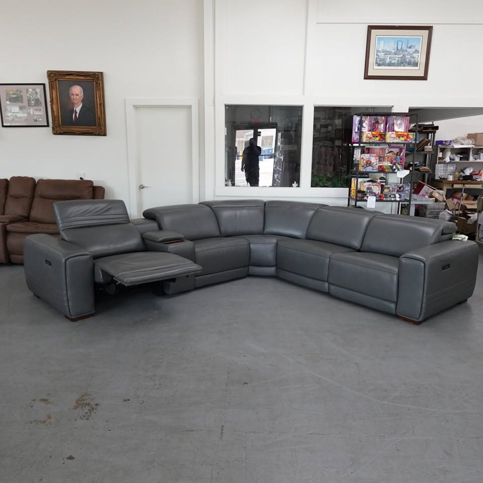 Karson Leather Power Reclining Sectional with Power Headrests