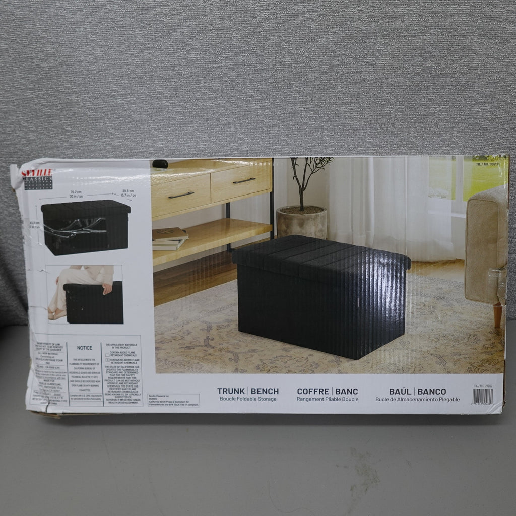 Seville Classics Boucle Foldable Trunk Ottoman - Black