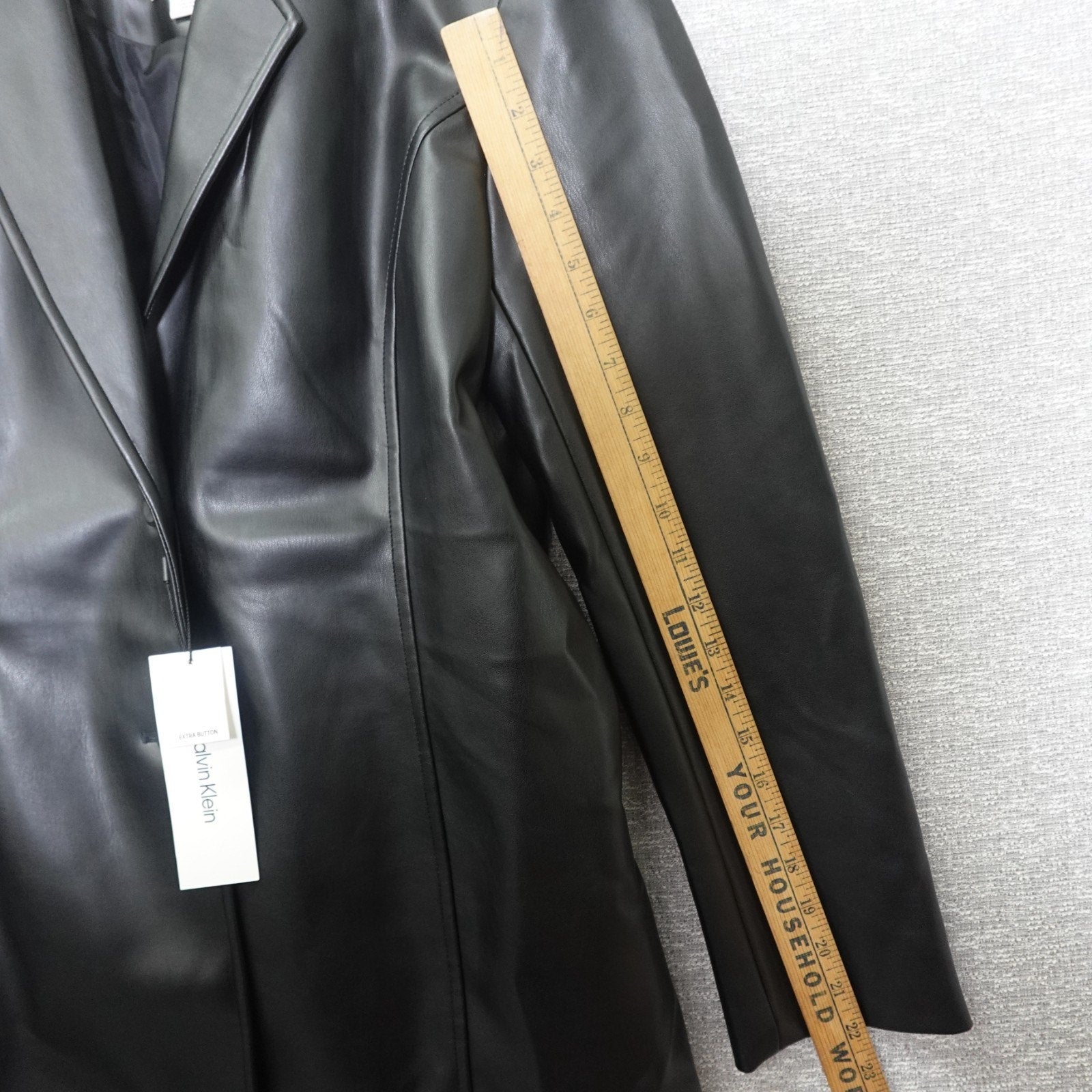 Calvin Kiein Women's Faux Leather Slim Fit Blazer Size 6- Black Beauty