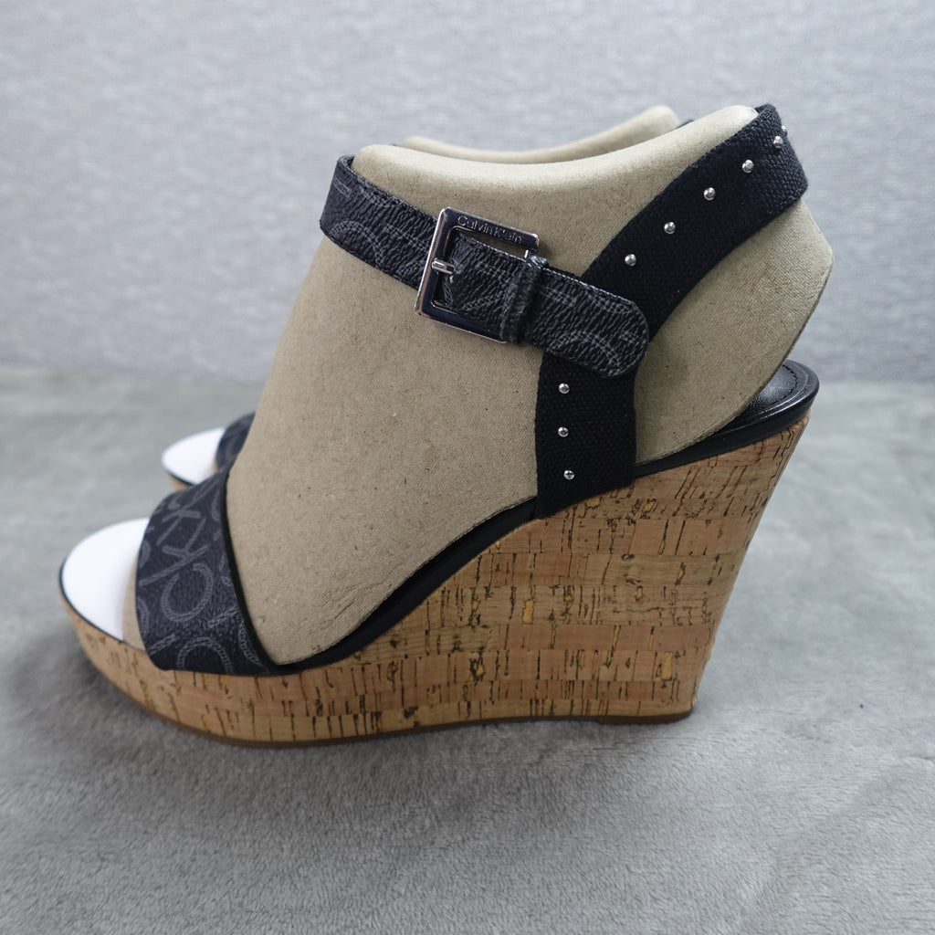 Calvin Klein Karmona Women's Wedge Sandals Black Logo Size 9M New