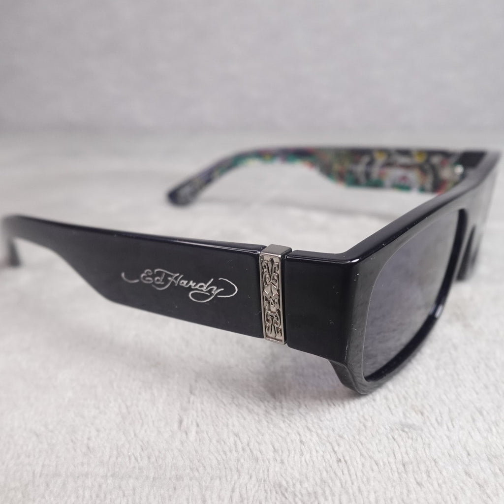 Ed Hardy Panther Sunglasses Black Rectangular UV Protection NEW
