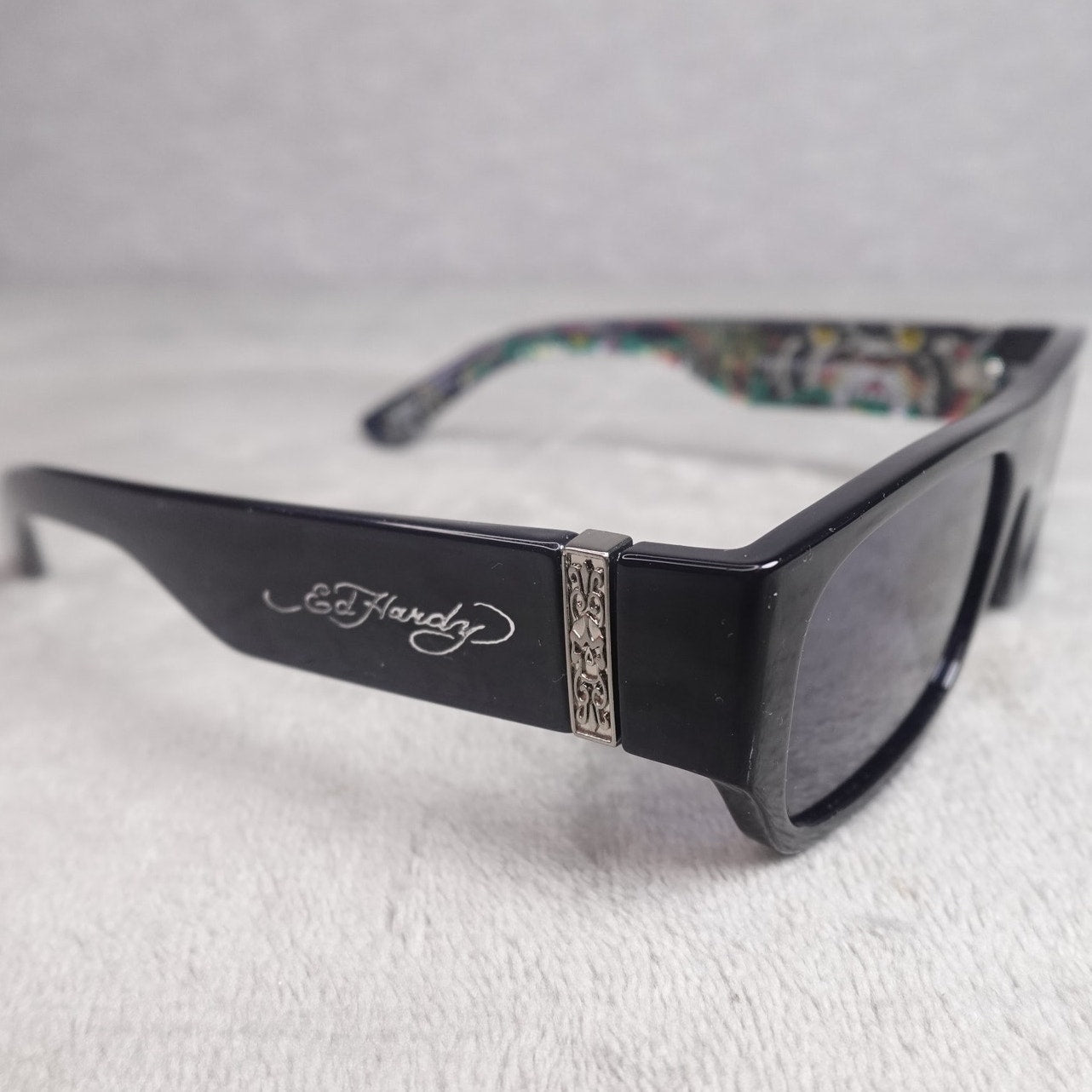 Ed Hardy Panther Sunglasses Black Rectangular UV Protection NEW