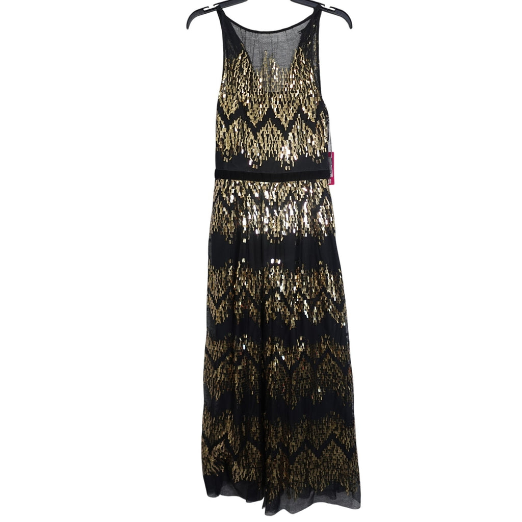 Vince Camuto Size 2 sequin illusion-neck midi dress in black and gold