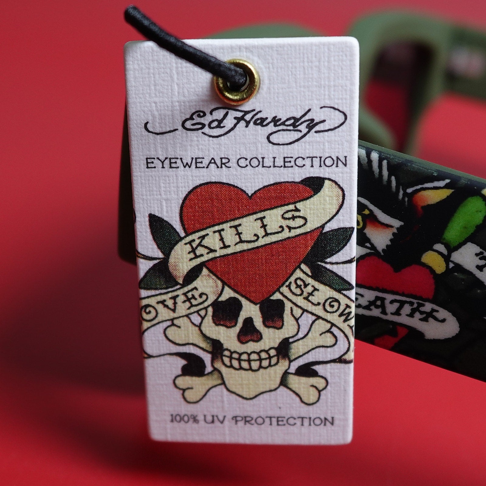 Ed Hardy Camouflage Green Square Frame Sunglasses Black 100% UV Protection