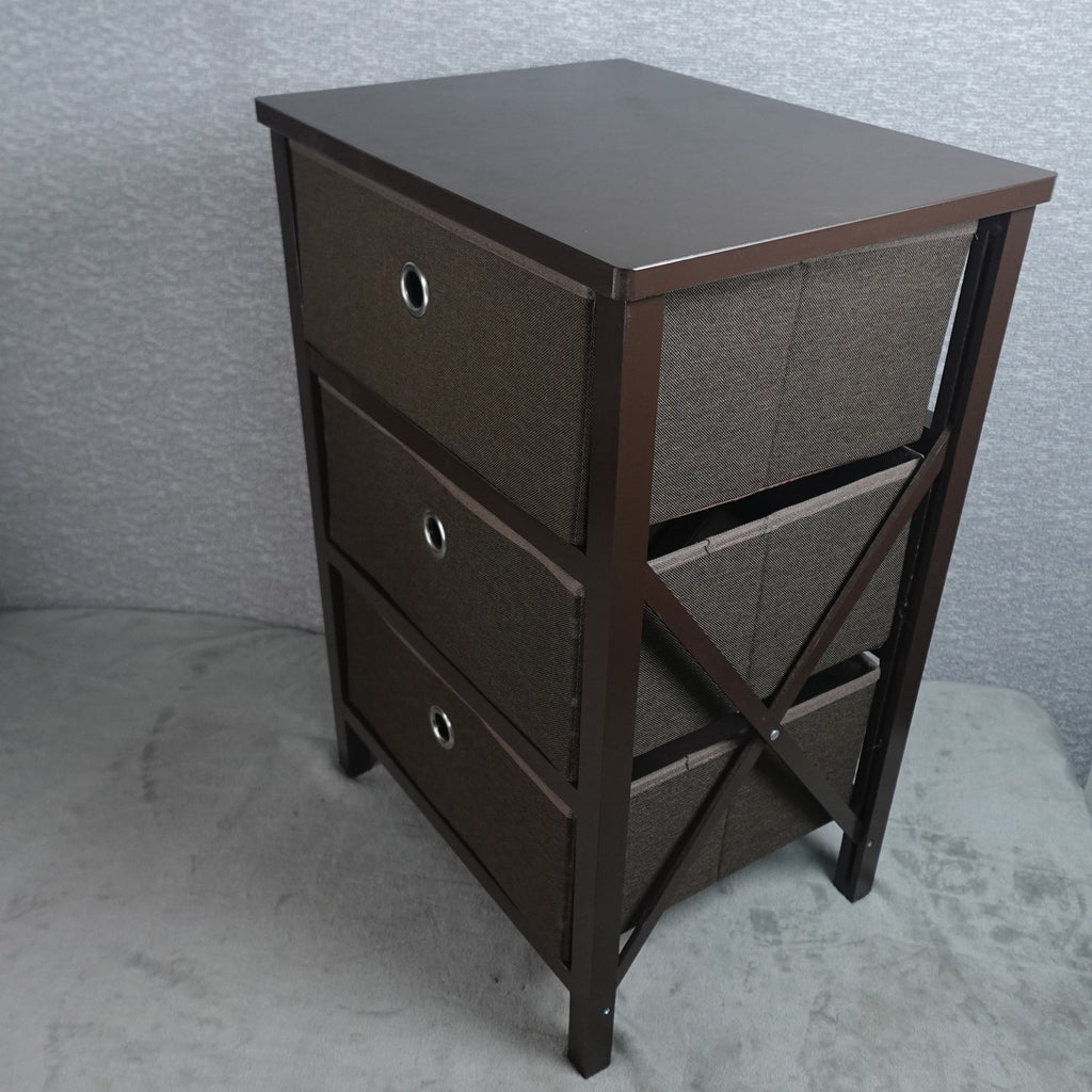 mDesign 3 Drawer Fabric Dresser Storage Unit Wood Top Brown Organizer Cabinet New