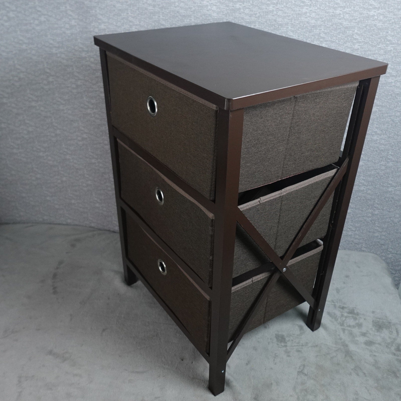 mDesign 3 Drawer Fabric Dresser Storage Unit Wood Top Brown Organizer Cabinet New