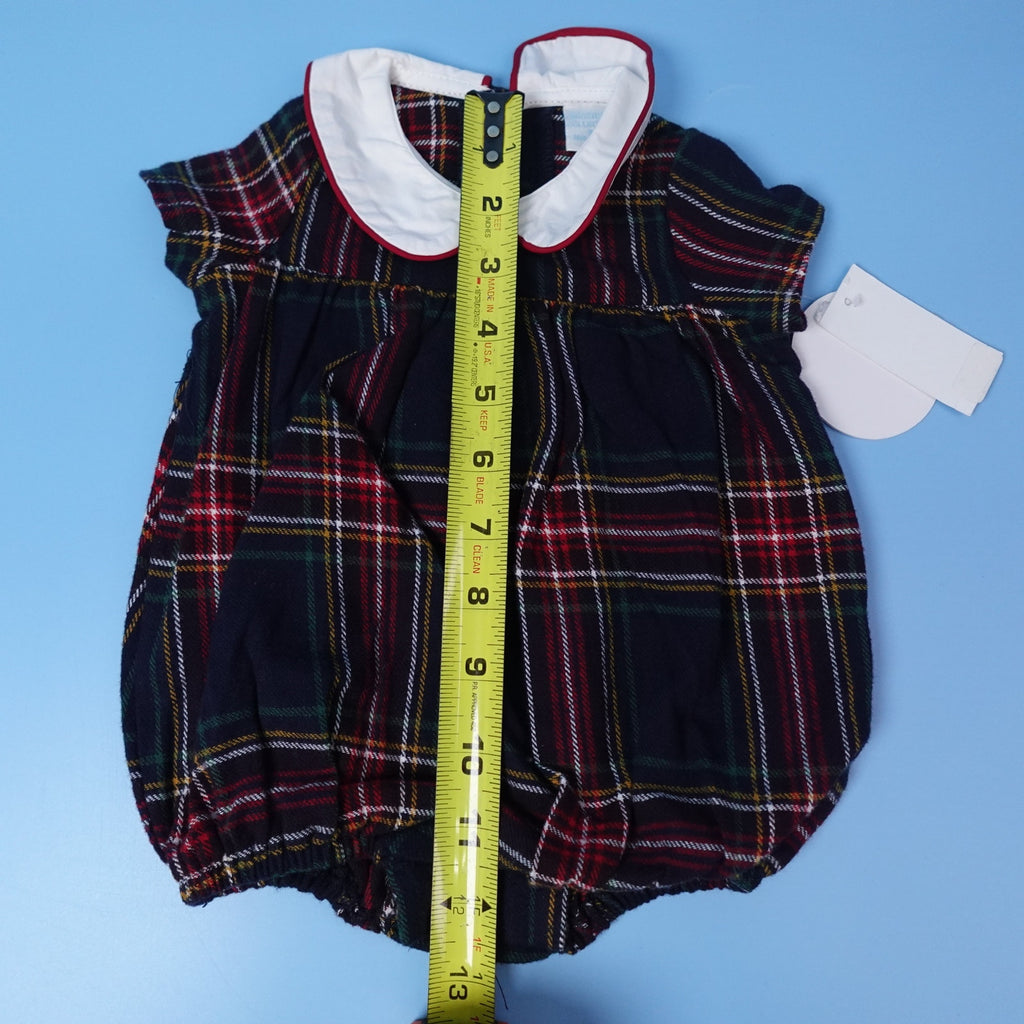 Edgehill Collection NB Newborn Plaid Bubble Romper Dress Peter Pan Collar NWT