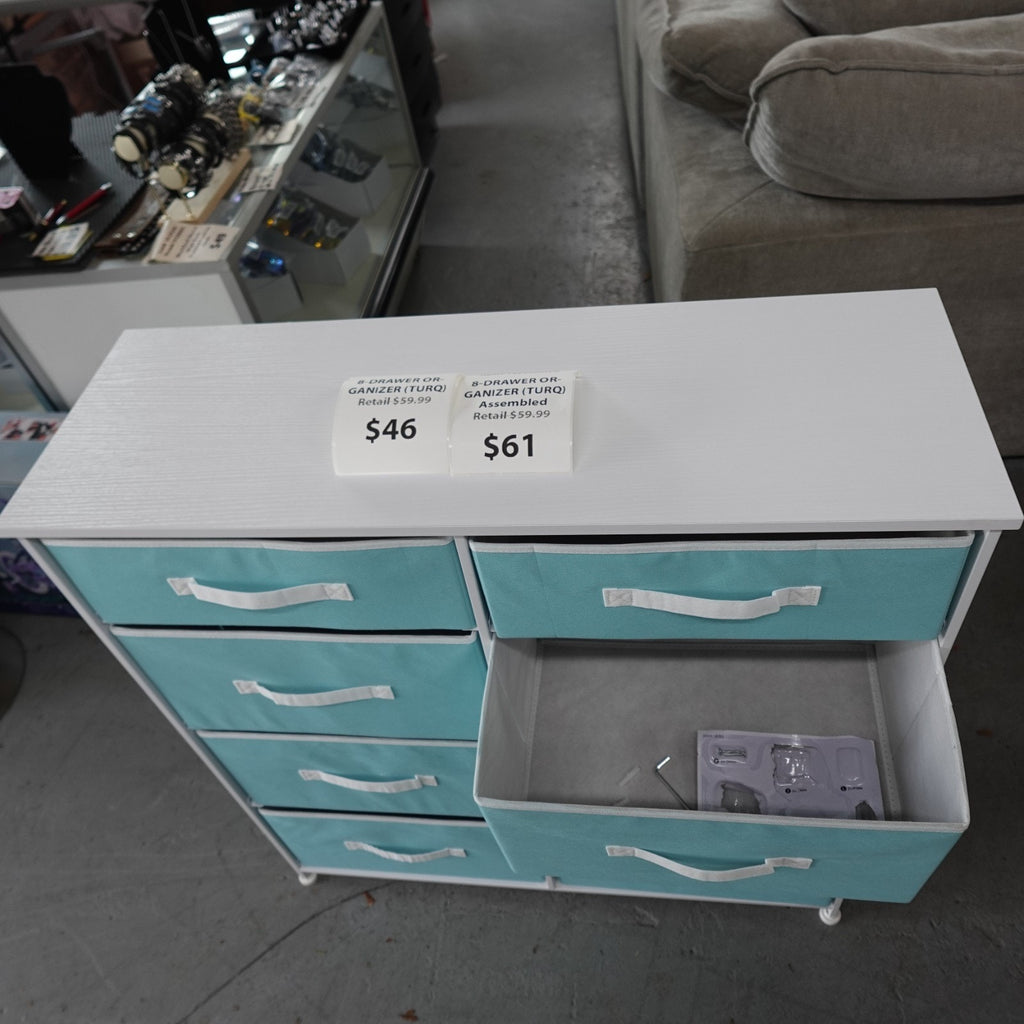 8 Drawer Organizer Turquoise Bedroom Dresser w Steel Frame and Wood Top 14544MD