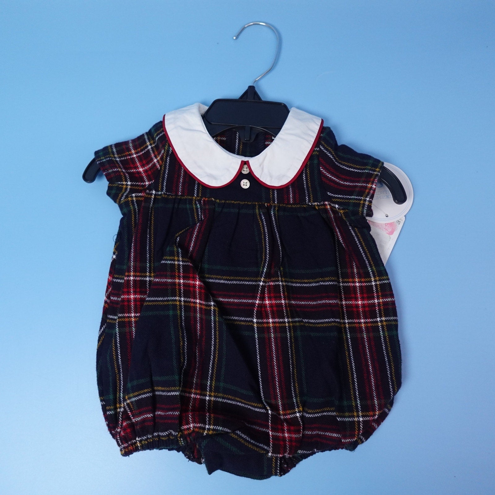 Edgehill Collection NB Newborn Plaid Bubble Romper Dress Peter Pan Collar NWT