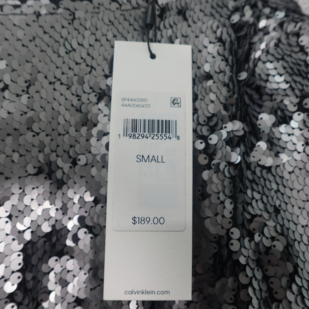 Calvin Klein Sequin Midi Dress Silver- Small